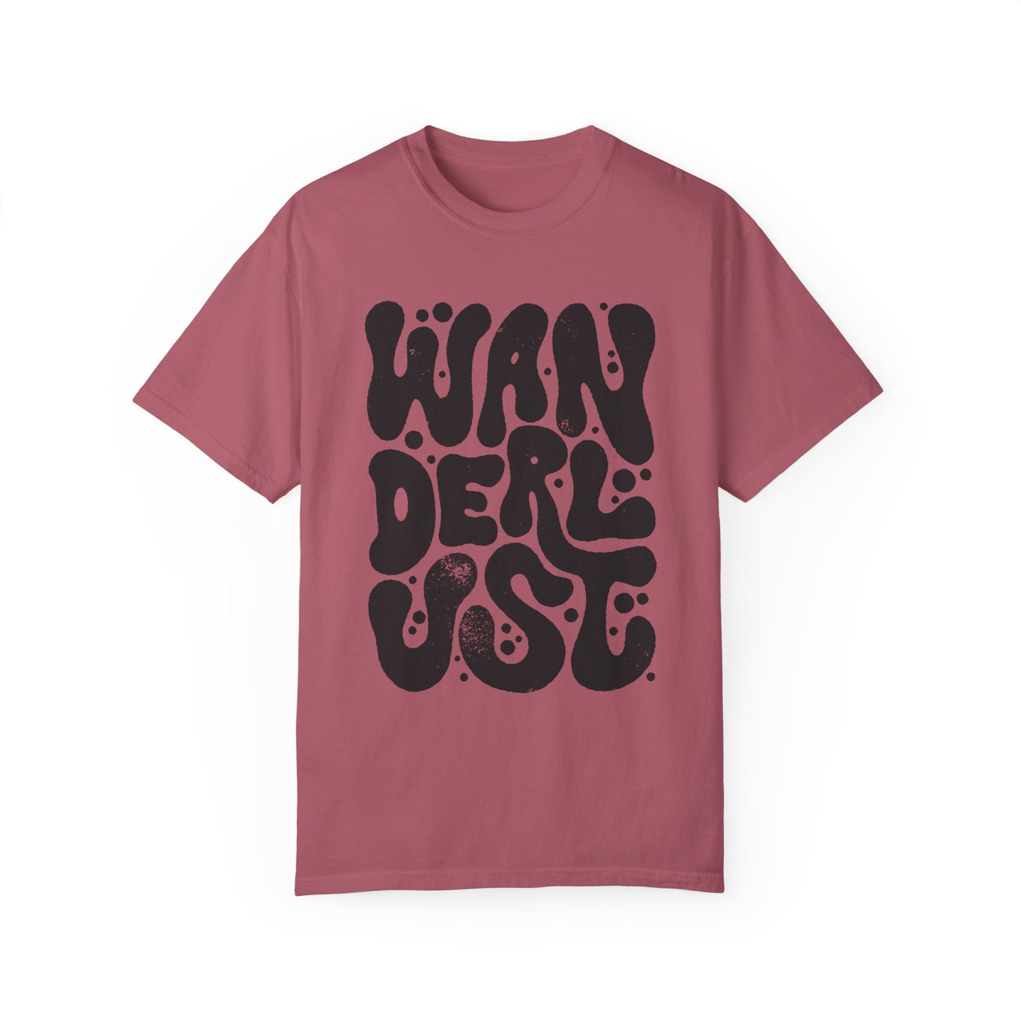Retro Wanderlust Tee with bold psychedelic font, perfect for travel lovers, free spirits, and adventure seekers. Vintage-inspired graphic t-shirt with groovy lettering and minimalist aesthetic. Oversized fit for a laid-back, casual style.