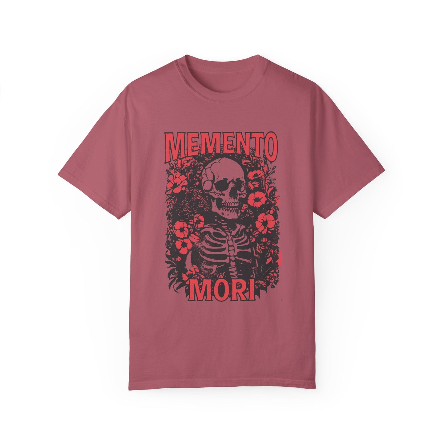 Graphic tee featuring a detailed skull design surrounded by floral elements, perfect for fans of vintage skeleton tees, gothic skull shirts, and retro goth style. A trendy death-themed shirt combining dark floral and skeleton art for casual or streetwear looks.