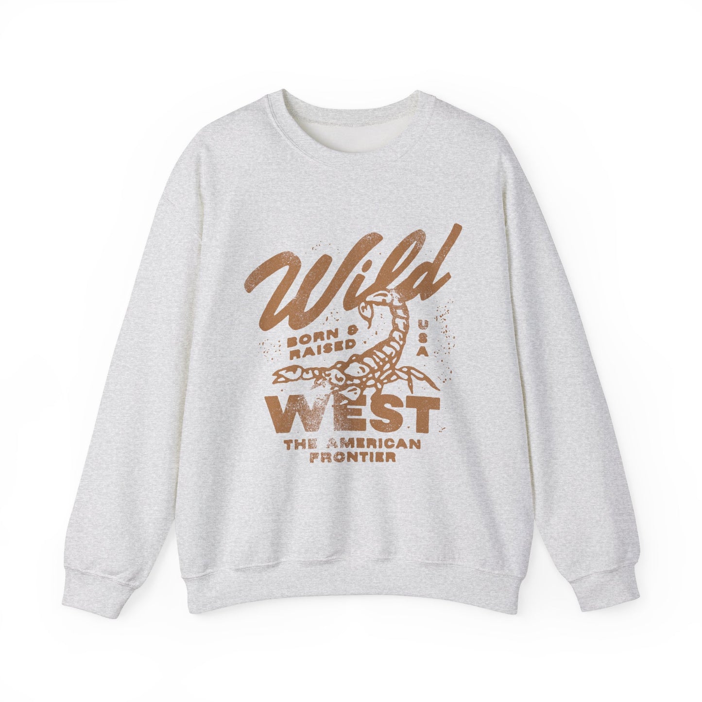 Vintage western top with a scorpion graphic and distressed details. Retro cowboy pullover with a rugged, rustic style. Wild West sweatshirt inspired by the American frontier. Western rodeo shirt with a bold design for an adventurous look.