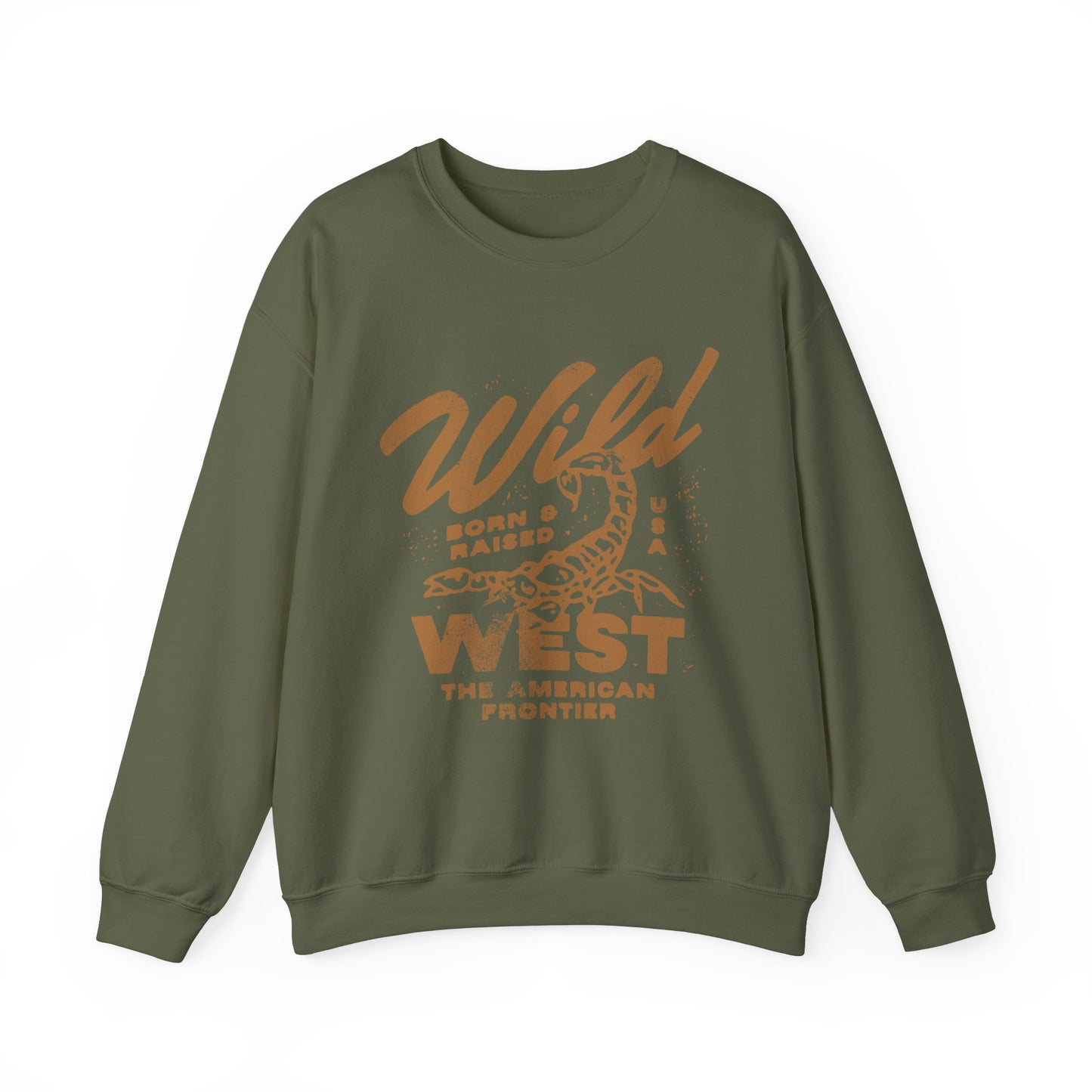 Vintage western top with a scorpion graphic and distressed details. Retro cowboy pullover with a rugged, rustic style. Wild West sweatshirt inspired by the American frontier. Western rodeo shirt with a bold design for an adventurous look.