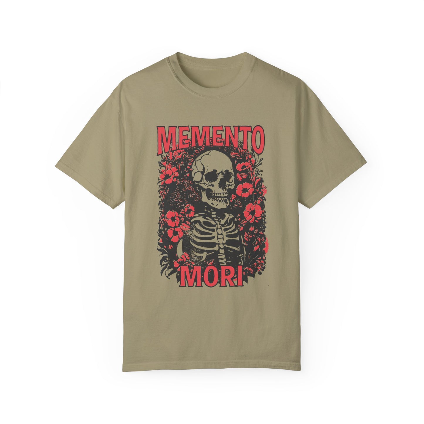Graphic tee featuring a detailed skull design surrounded by floral elements, perfect for fans of vintage skeleton tees, gothic skull shirts, and retro goth style. A trendy death-themed shirt combining dark floral and skeleton art for casual or streetwear looks.