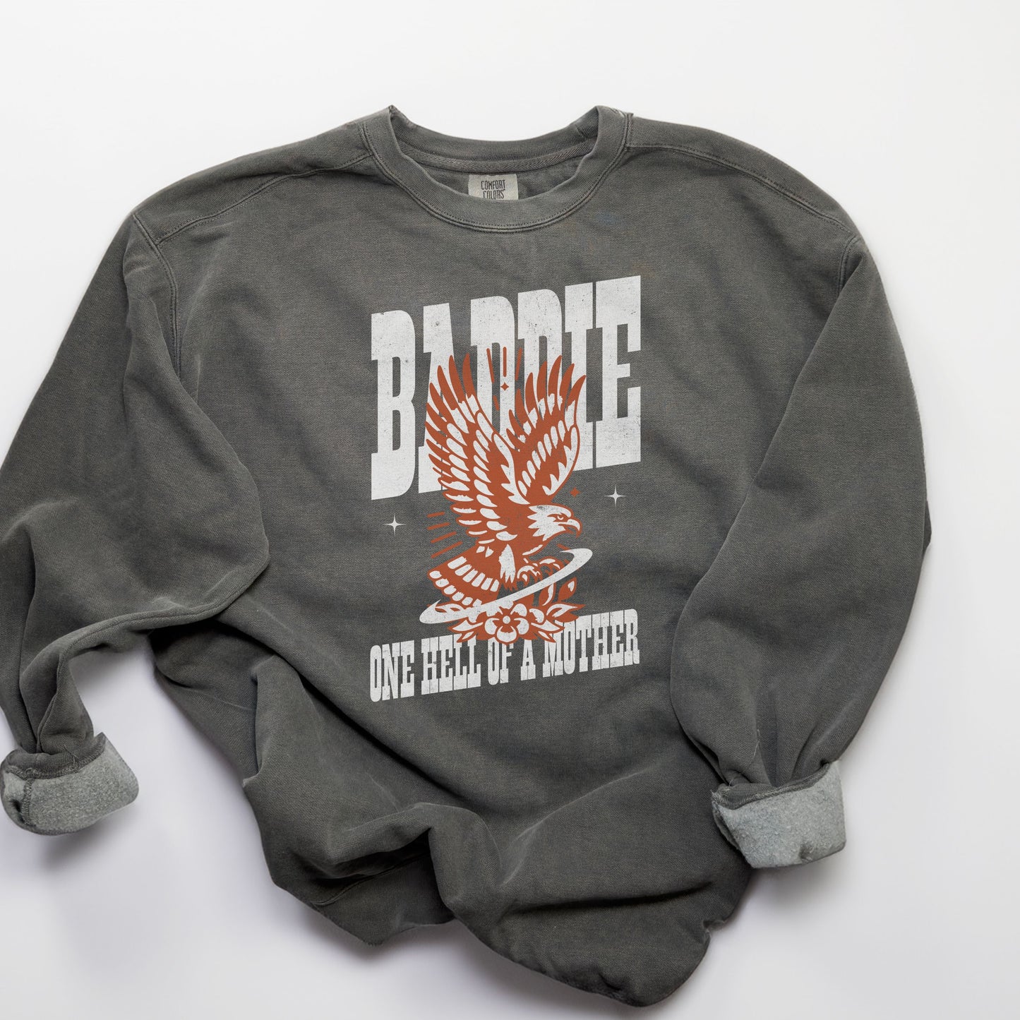 Cool mom crewneck with bold eagle graphic and vintage style. Edgy mom sweatshirt perfect for Mother’s Day or everyday wear. Strong mama crewneck with wild retro vibe for confident moms who love graphic pullovers and stylish oversized sweatshirts.