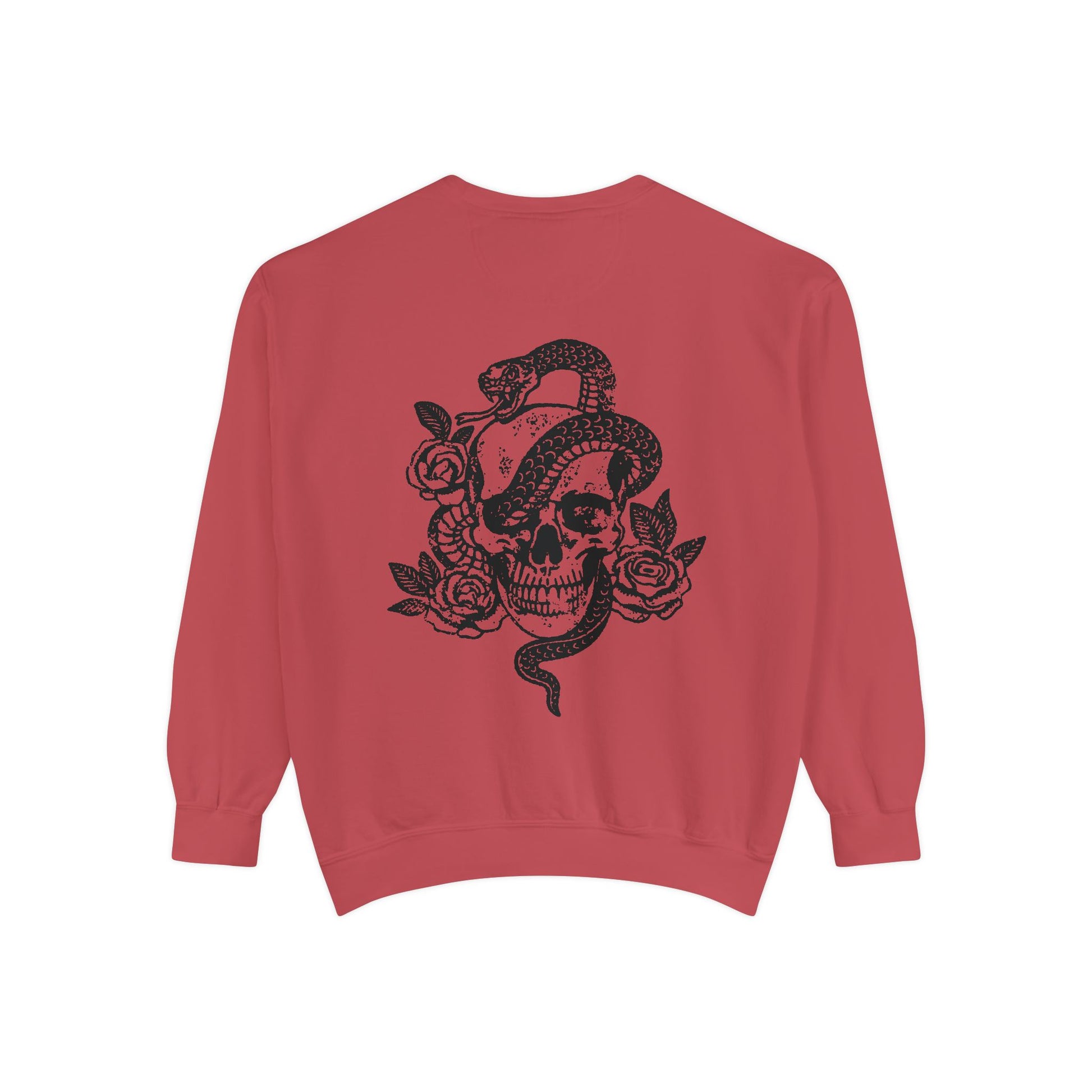Dark cottagecore top with skeleton graphic and snake design, witchy celestial style sweatshirt, edgy retro pullover perfect for gothic fashion lovers.