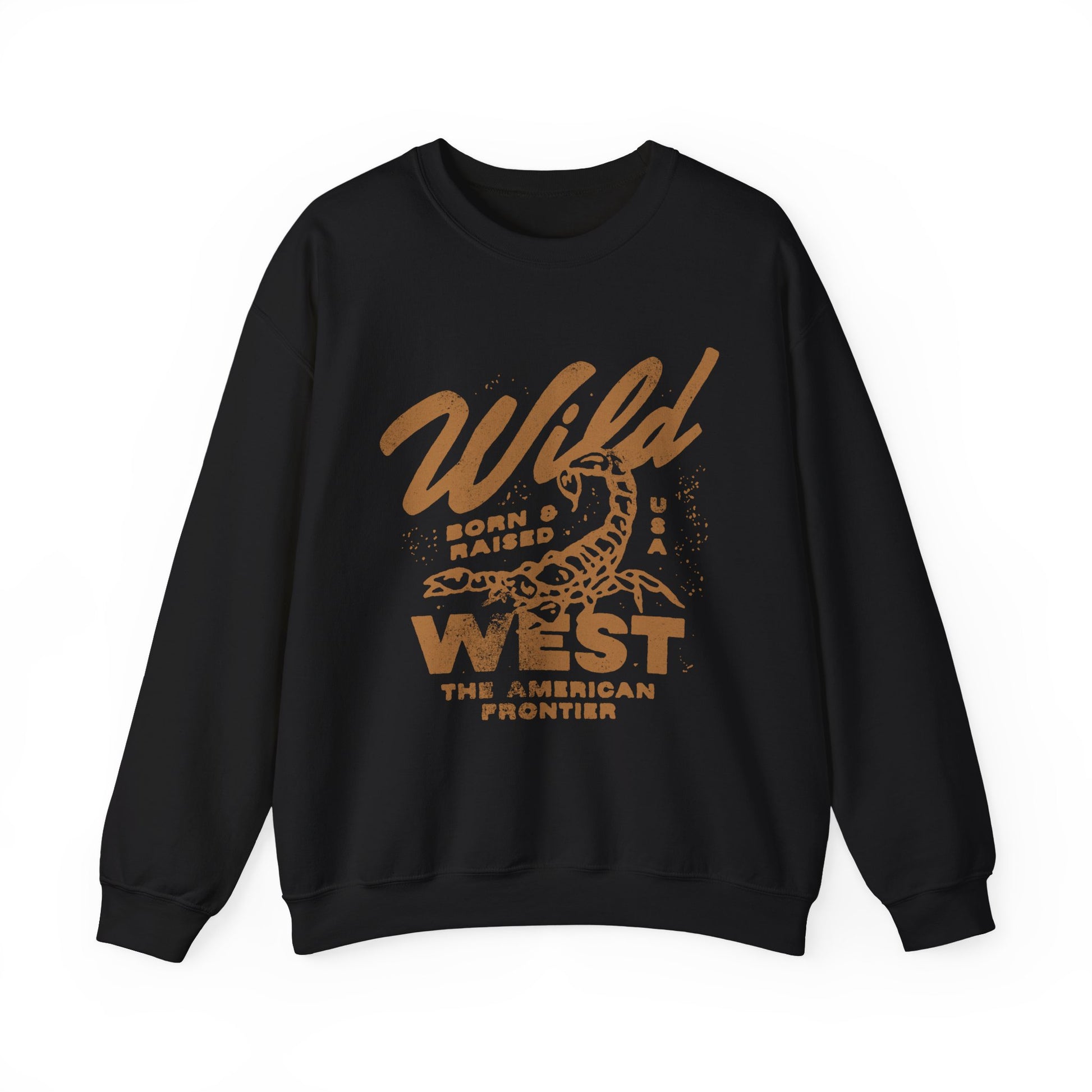 Vintage western top with a scorpion graphic and distressed details. Retro cowboy pullover with a rugged, rustic style. Wild West sweatshirt inspired by the American frontier. Western rodeo shirt with a bold design for an adventurous look.
