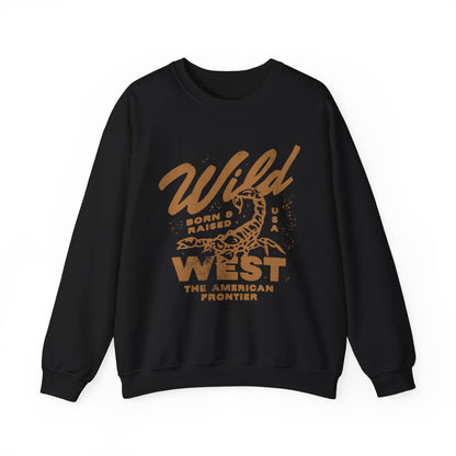 Vintage western top with a scorpion graphic and distressed details. Retro cowboy pullover with a rugged, rustic style. Wild West sweatshirt inspired by the American frontier. Western rodeo shirt with a bold design for an adventurous look.
