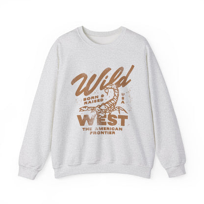 Vintage western top with a scorpion graphic and distressed details. Retro cowboy pullover with a rugged, rustic style. Wild West sweatshirt inspired by the American frontier. Western rodeo shirt with a bold design for an adventurous look.