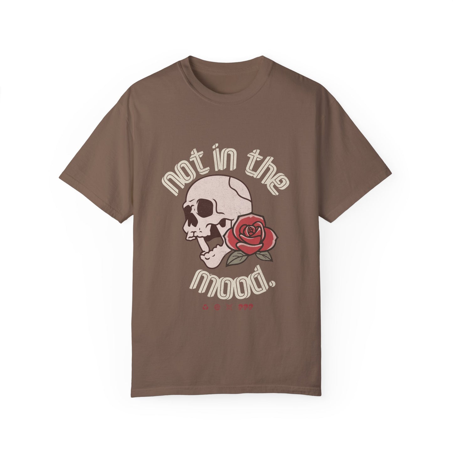 Not In The Mood Shirt with skull and rose design, edgy graphic tee for casual outfits, vintage skull shirt with retro style, perfect for alternative and moody fashion looks.