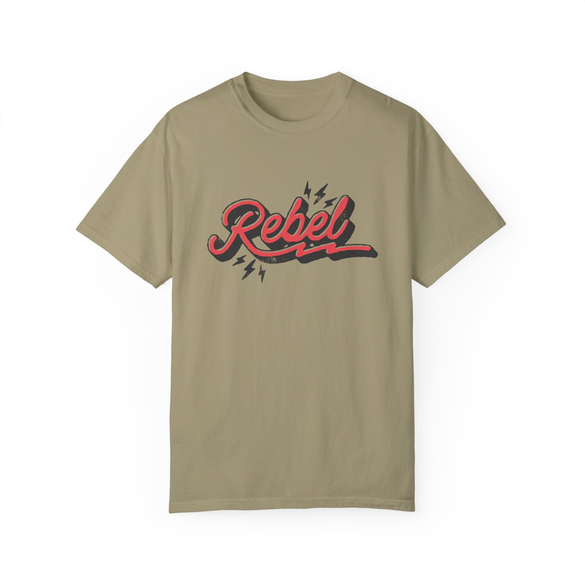 Retro Rebel Tee with vintage-inspired graphic and lightning bolt design. Oversized Rebel Tee perfect for streetwear or casual looks. Distressed Rebel Tee for 90s vibes. Bold Rebel Graphic Tee for a statement style. Ideal for everyday wear with a cool edge.