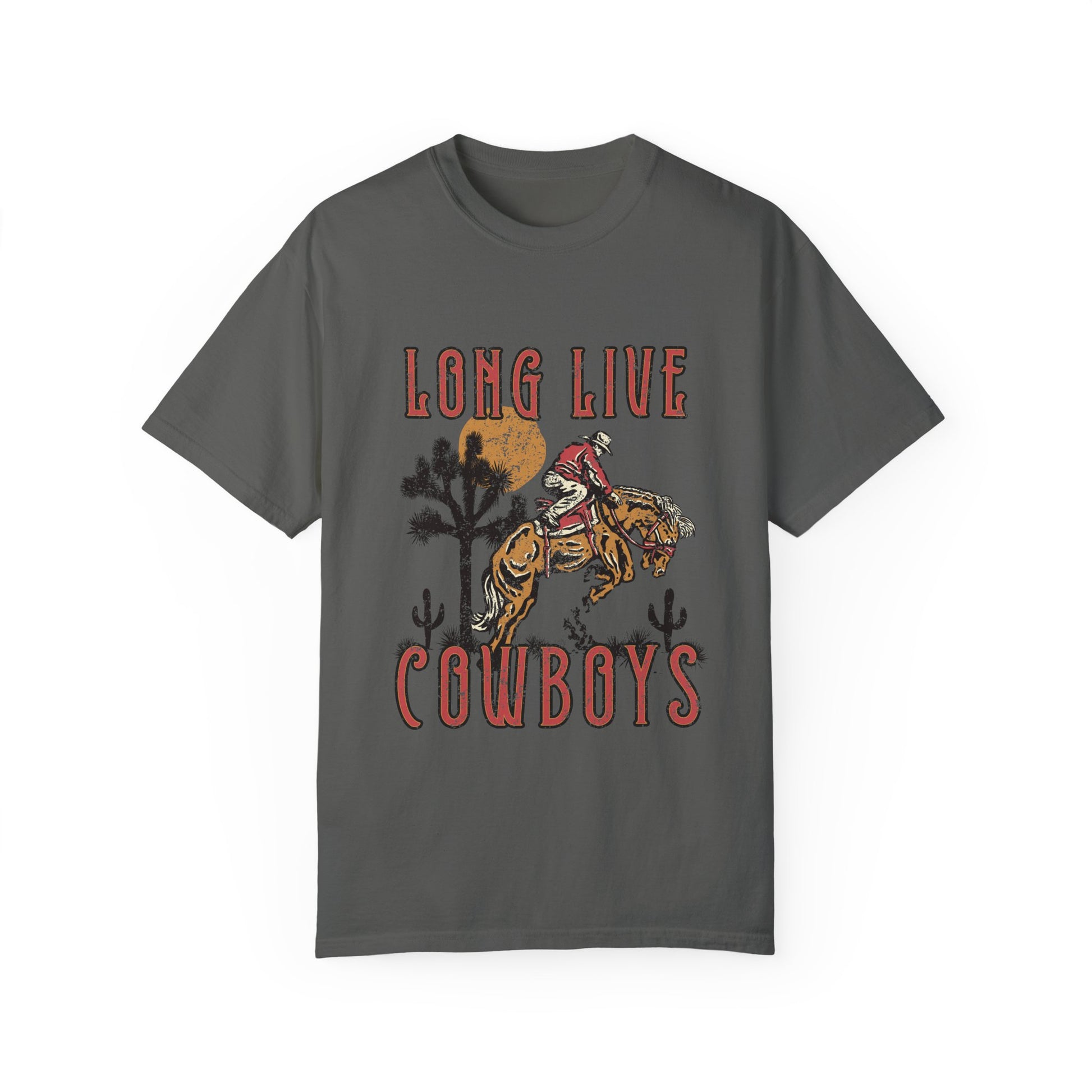 Oversized cowboy tee featuring a bold distressed design with western and rodeo elements. Vintage ranch tee perfect for fans of southwestern and rustic style. Nostalgic western graphic ideal for casual outfits and everyday comfort.