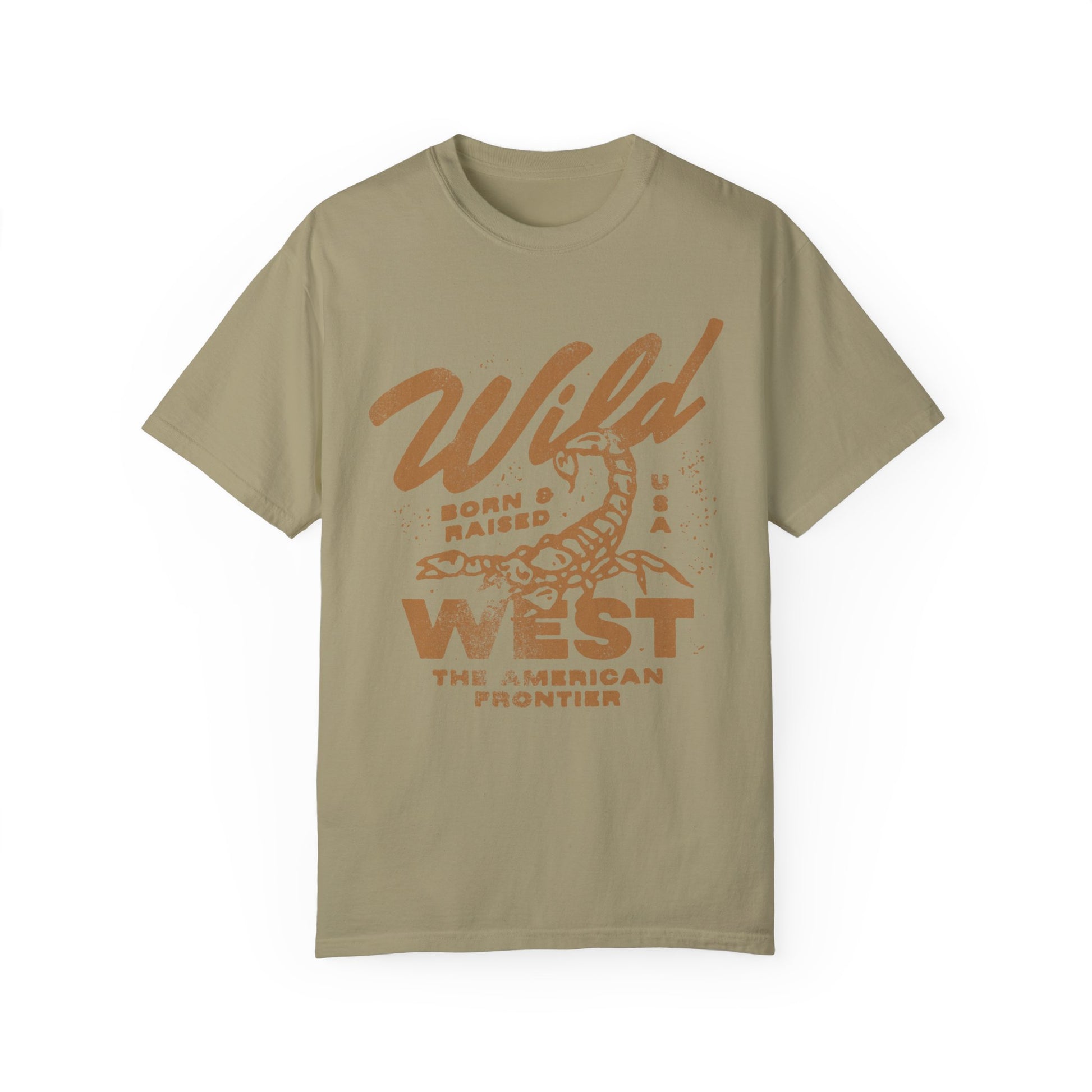 Vintage western shirt with a scorpion graphic and distressed details. Retro cowboy t-shirt inspired by the American West. Rodeo graphic t-shirt with a rustic frontier style. Wild West graphic tee with a bold design for a rugged, adventurous look.