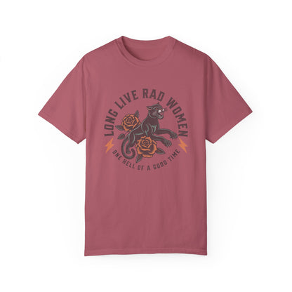 Rad women graphic tee with vintage panther and floral tattoo design. Feminist retro tee made for bold women and cool girls. Edgy graphic tee with panther crew style for rebel hearts. Powerful women tee perfect for everyday casual looks.