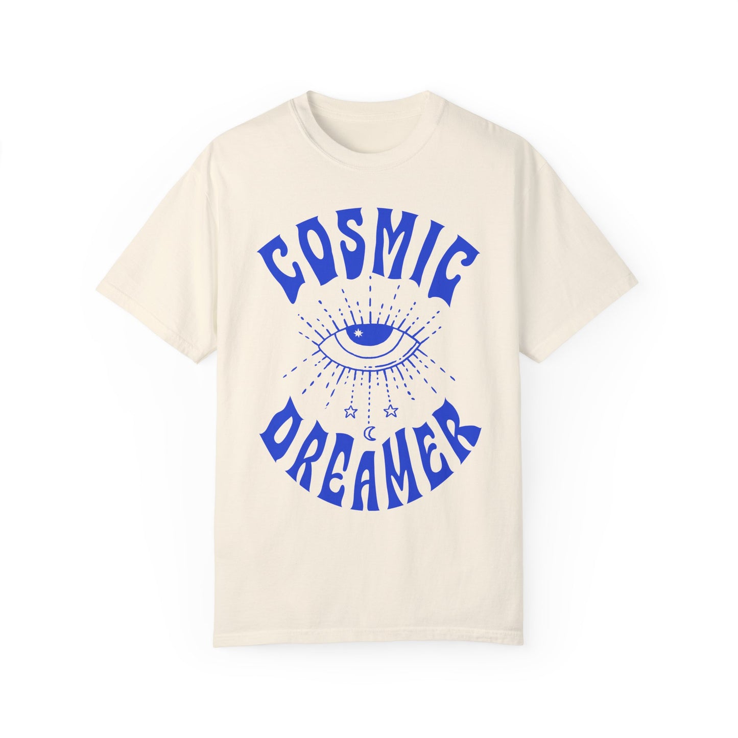 Mystical graphic tee featuring a spiritual eye, cosmic dreamer typography, and celestial design. Perfect for vintage-inspired outfits, boho rebel style, and night sky aesthetics.
