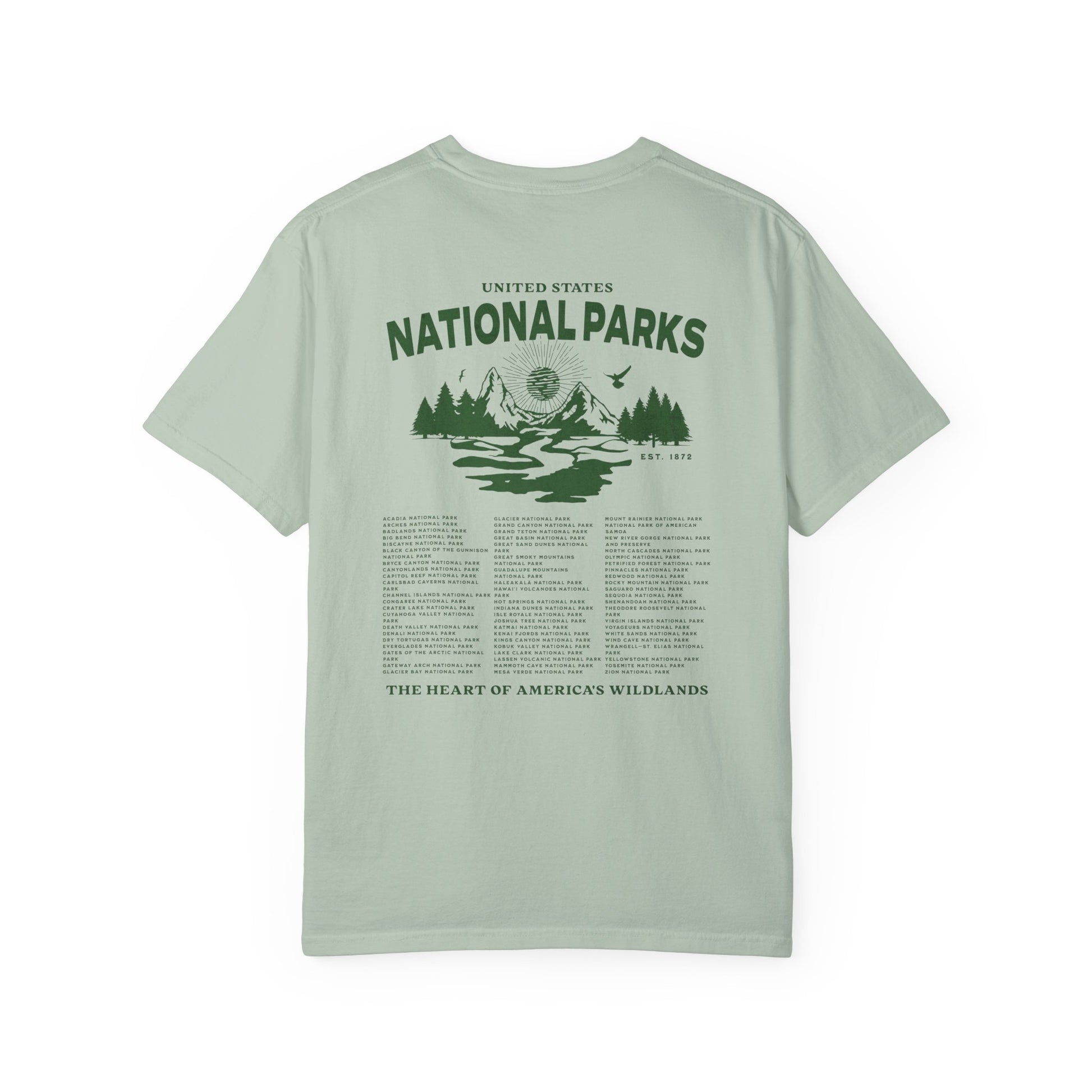 Light green t-shirt with 'National Parks' graphic on a white background