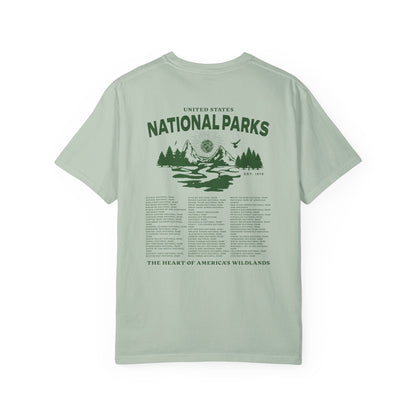 Light green t-shirt with 'National Parks' graphic on a white background