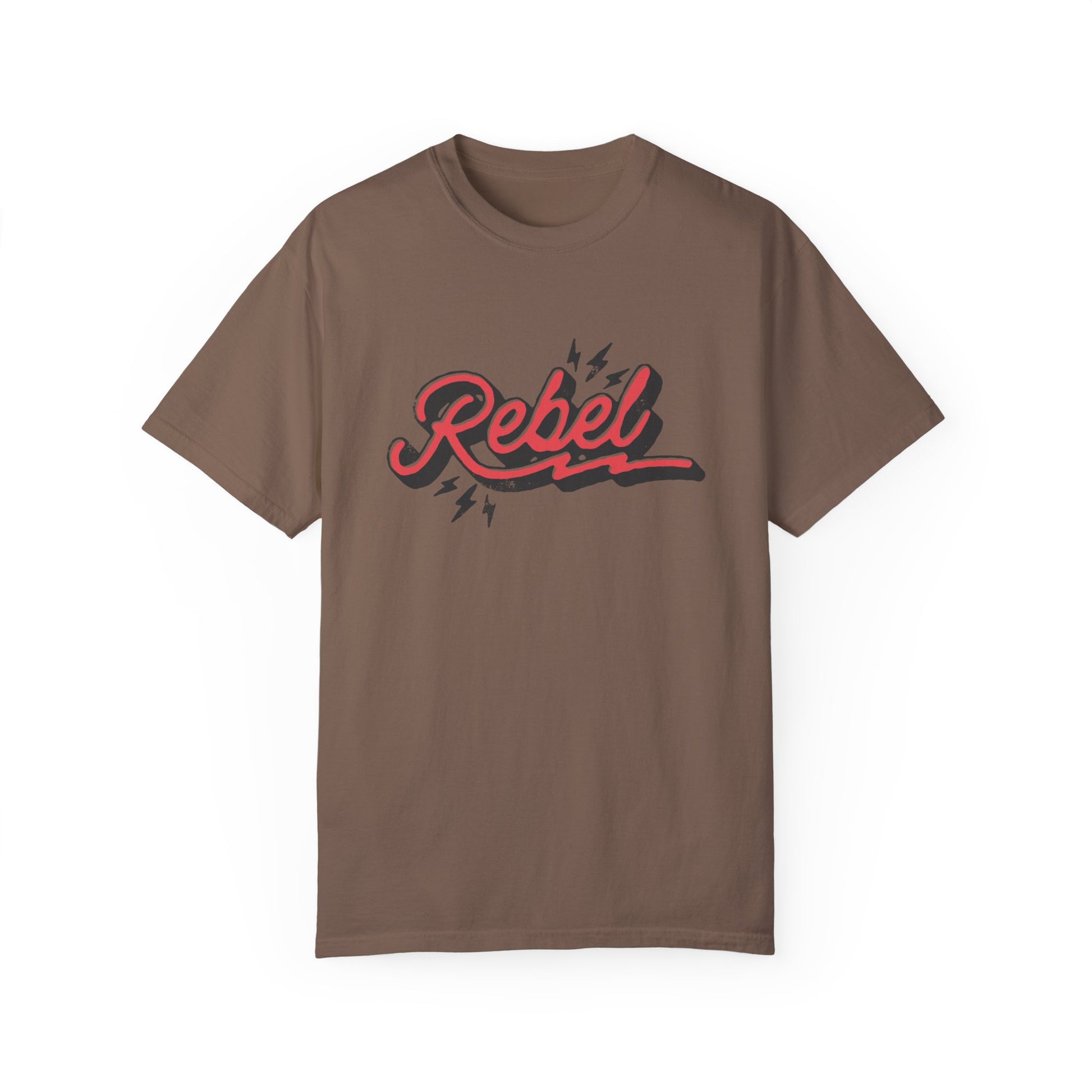 Retro Rebel Tee with vintage-inspired graphic and lightning bolt design. Oversized Rebel Tee perfect for streetwear or casual looks. Distressed Rebel Tee for 90s vibes. Bold Rebel Graphic Tee for a statement style. Ideal for everyday wear with a cool edge.