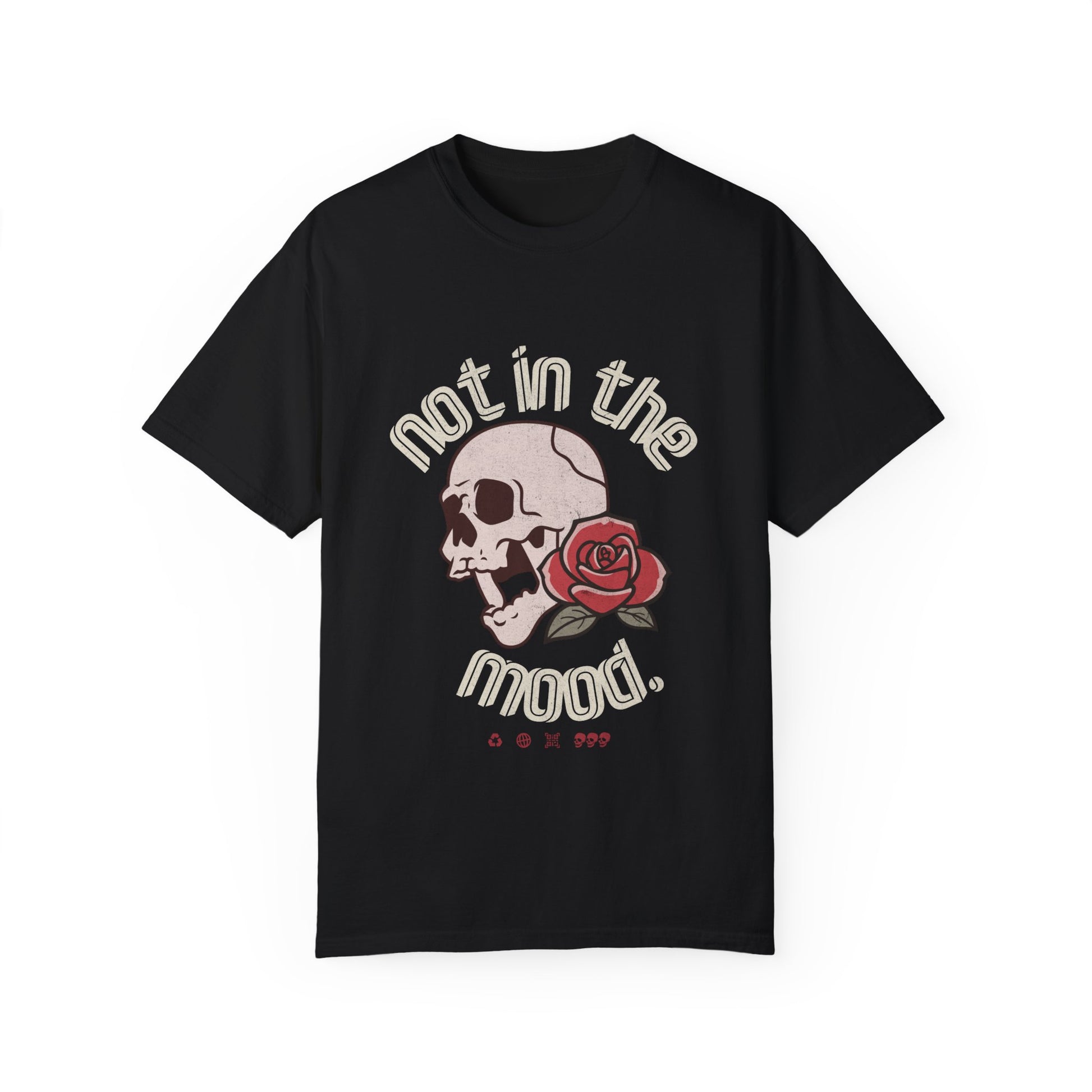 Not In The Mood Shirt with skull and rose design, edgy graphic tee for casual outfits, vintage skull shirt with retro style, perfect for alternative and moody fashion looks.