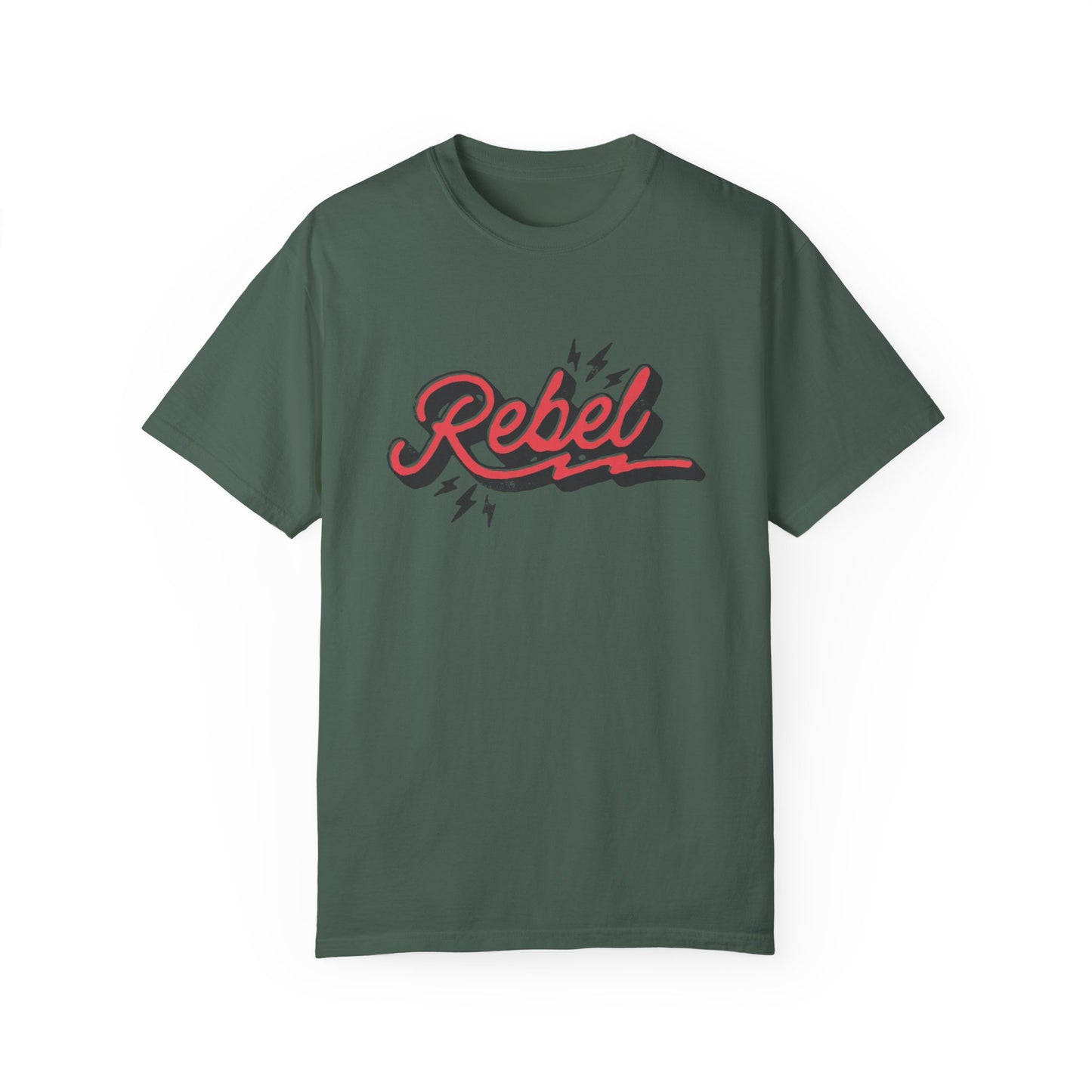 Retro Rebel Tee with vintage-inspired graphic and lightning bolt design. Oversized Rebel Tee perfect for streetwear or casual looks. Distressed Rebel Tee for 90s vibes. Bold Rebel Graphic Tee for a statement style. Ideal for everyday wear with a cool edge.