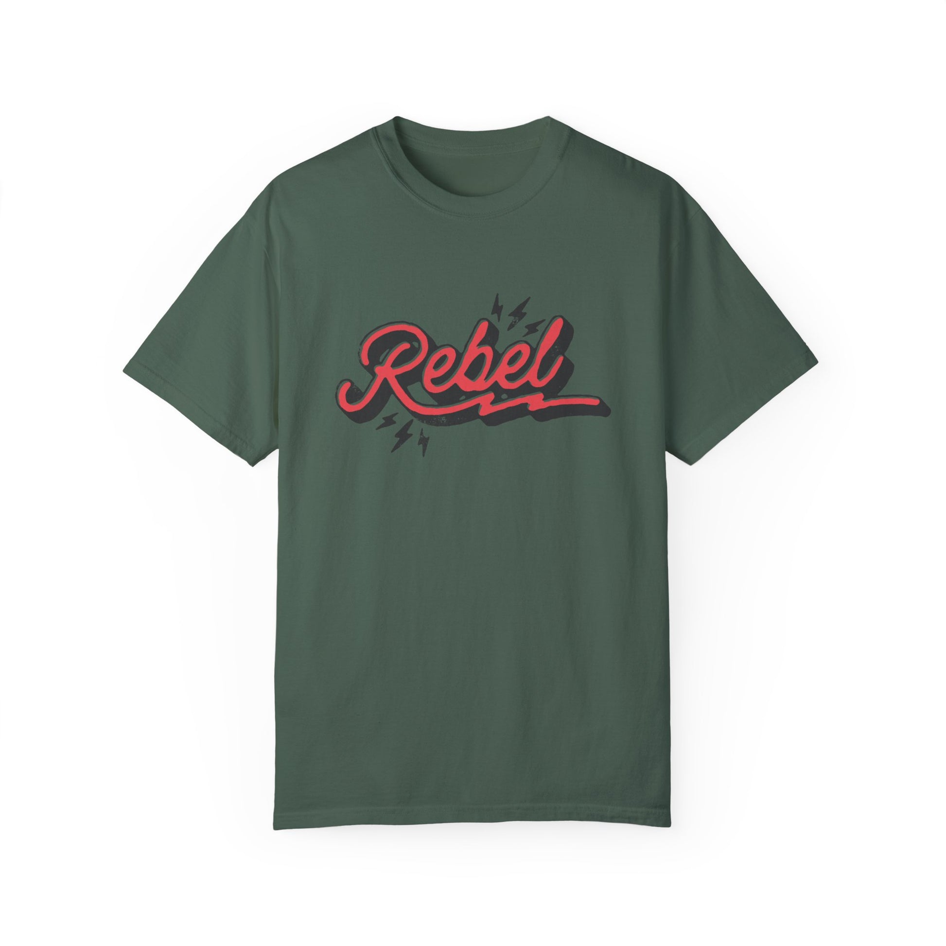 Retro Rebel Tee with vintage-inspired graphic and lightning bolt design. Oversized Rebel Tee perfect for streetwear or casual looks. Distressed Rebel Tee for 90s vibes. Bold Rebel Graphic Tee for a statement style. Ideal for everyday wear with a cool edge.
