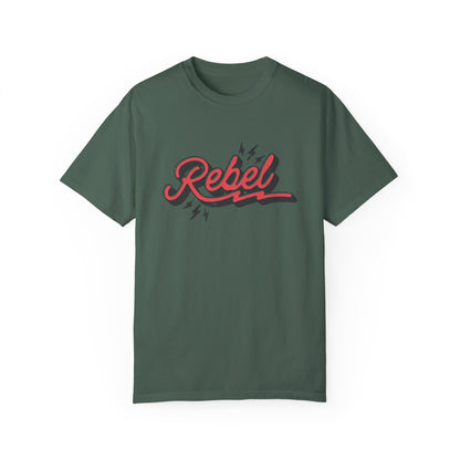 Retro Rebel Tee with vintage-inspired graphic and lightning bolt design. Oversized Rebel Tee perfect for streetwear or casual looks. Distressed Rebel Tee for 90s vibes. Bold Rebel Graphic Tee for a statement style. Ideal for everyday wear with a cool edge.