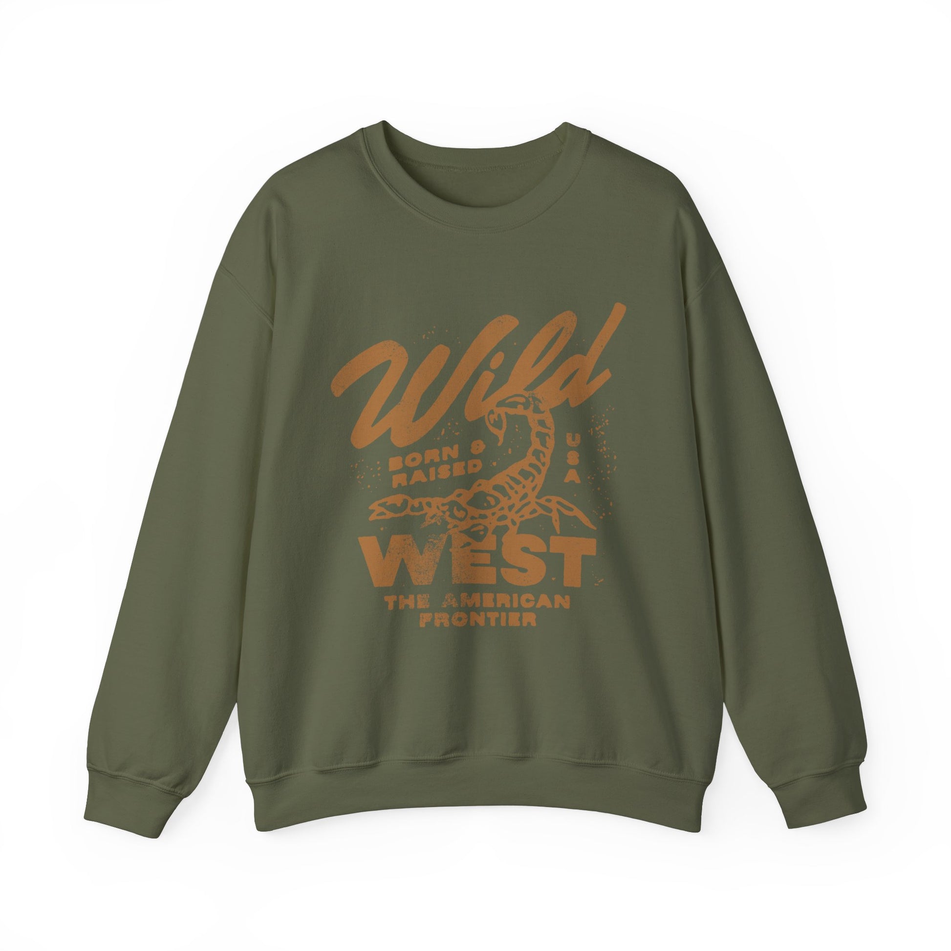 Vintage western top with a scorpion graphic and distressed details. Retro cowboy pullover with a rugged, rustic style. Wild West sweatshirt inspired by the American frontier. Western rodeo shirt with a bold design for an adventurous look.