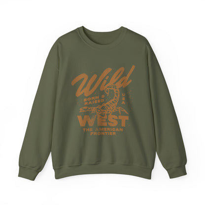 Vintage western top with a scorpion graphic and distressed details. Retro cowboy pullover with a rugged, rustic style. Wild West sweatshirt inspired by the American frontier. Western rodeo shirt with a bold design for an adventurous look.