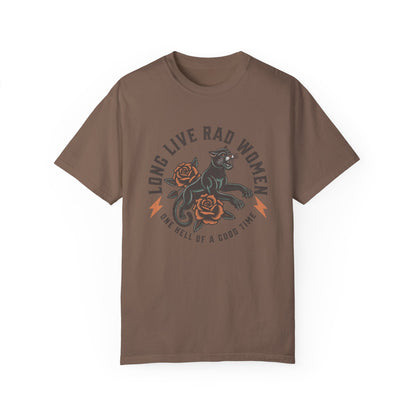 Rad women graphic tee with vintage panther and floral tattoo design. Feminist retro tee made for bold women and cool girls. Edgy graphic tee with panther crew style for rebel hearts. Powerful women tee perfect for everyday casual looks.