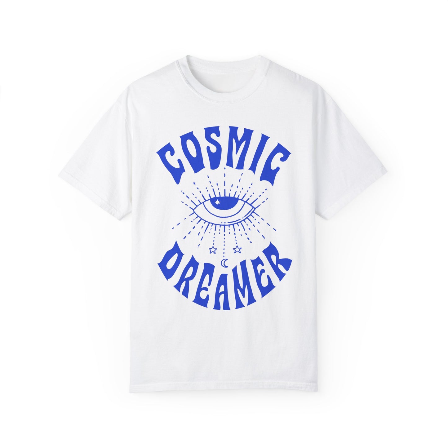 Mystical graphic tee featuring a spiritual eye, cosmic dreamer typography, and celestial design. Perfect for vintage-inspired outfits, boho rebel style, and night sky aesthetics.