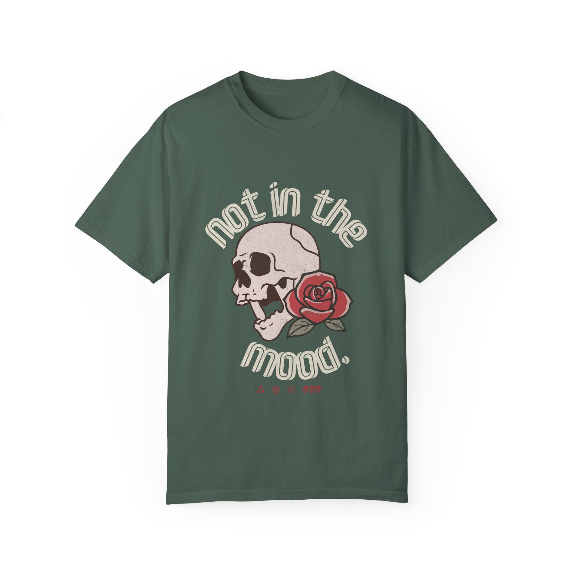 Not In The Mood Shirt with skull and rose design, edgy graphic tee for casual outfits, vintage skull shirt with retro style, perfect for alternative and moody fashion looks.
