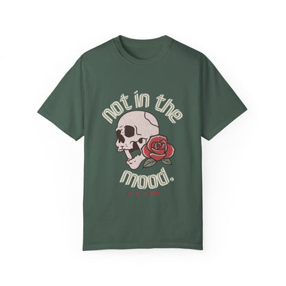 Not In The Mood Shirt with skull and rose design, edgy graphic tee for casual outfits, vintage skull shirt with retro style, perfect for alternative and moody fashion looks.