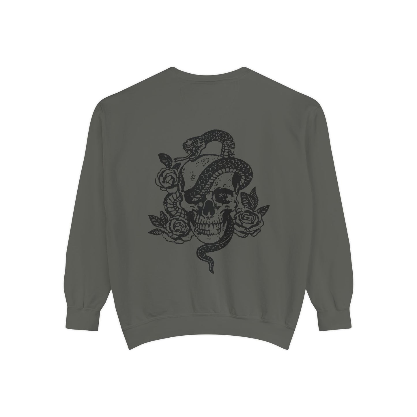 Dark cottagecore top with skeleton graphic and snake design, witchy celestial style sweatshirt, edgy retro pullover perfect for gothic fashion lovers.