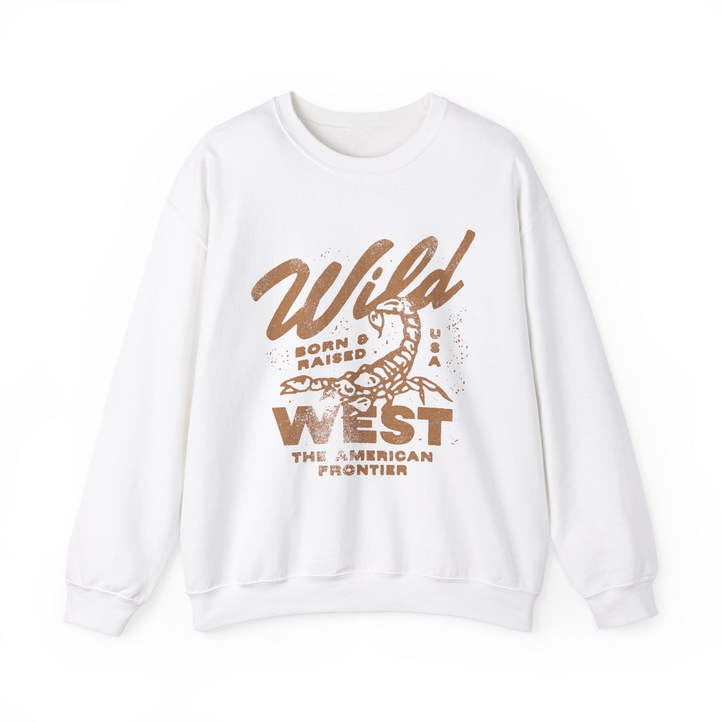Vintage western top with a scorpion graphic and distressed details. Retro cowboy pullover with a rugged, rustic style. Wild West sweatshirt inspired by the American frontier. Western rodeo shirt with a bold design for an adventurous look.