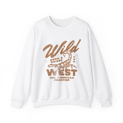 Vintage western top with a scorpion graphic and distressed details. Retro cowboy pullover with a rugged, rustic style. Wild West sweatshirt inspired by the American frontier. Western rodeo shirt with a bold design for an adventurous look.