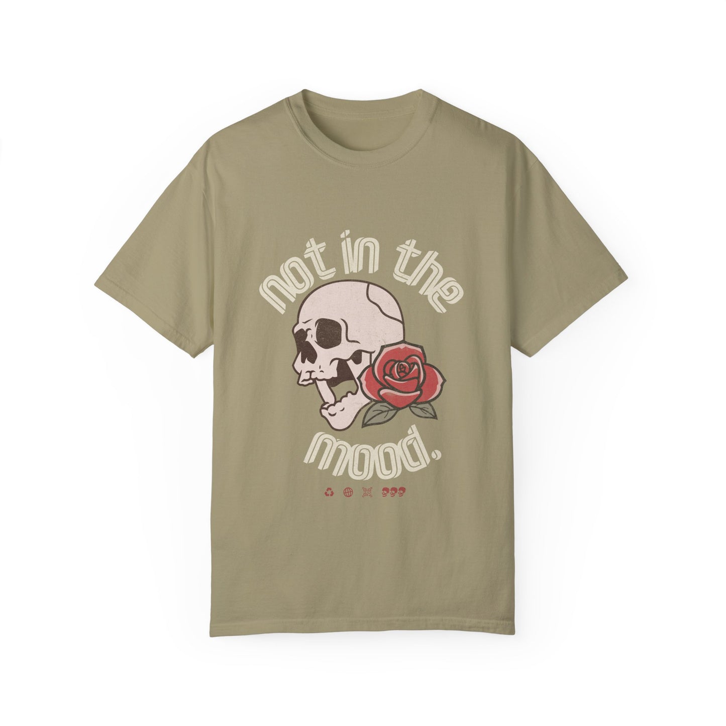 Not In The Mood Shirt with skull and rose design, edgy graphic tee for casual outfits, vintage skull shirt with retro style, perfect for alternative and moody fashion looks.