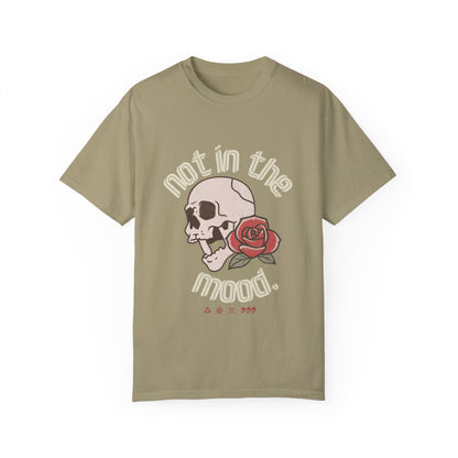 Not In The Mood Shirt with skull and rose design, edgy graphic tee for casual outfits, vintage skull shirt with retro style, perfect for alternative and moody fashion looks.