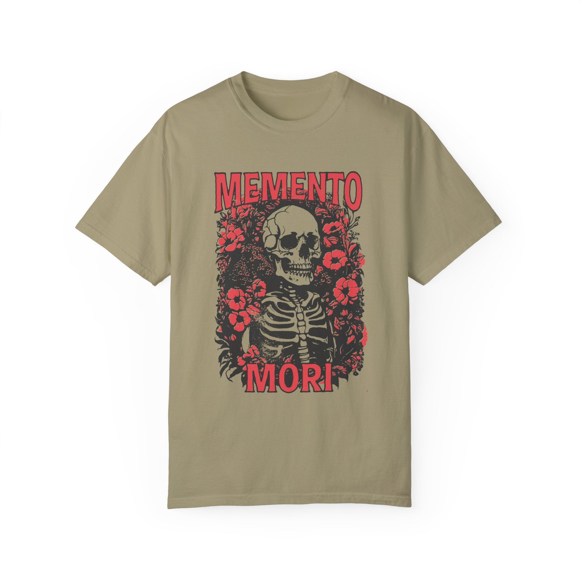 Graphic tee featuring a detailed skull design surrounded by floral elements, perfect for fans of vintage skeleton tees, gothic skull shirts, and retro goth style. A trendy death-themed shirt combining dark floral and skeleton art for casual or streetwear looks.