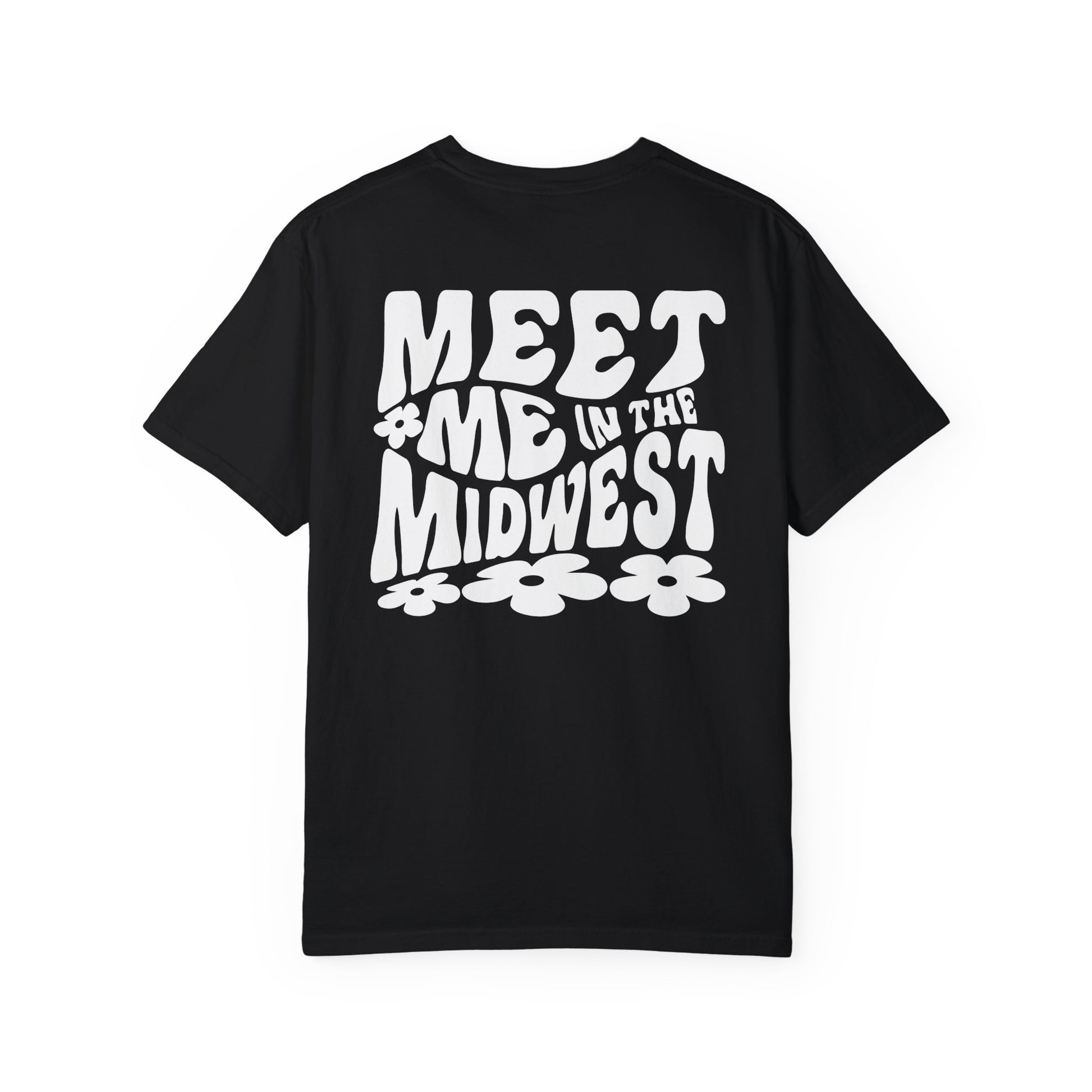 Retro Midwest shirt with bold floral graphic design and "Meet Me in the Midwest" text. Perfect for casual outfits, Midwest road trips, or trendy Midwest looks, combining comfort and style effortlessly. 