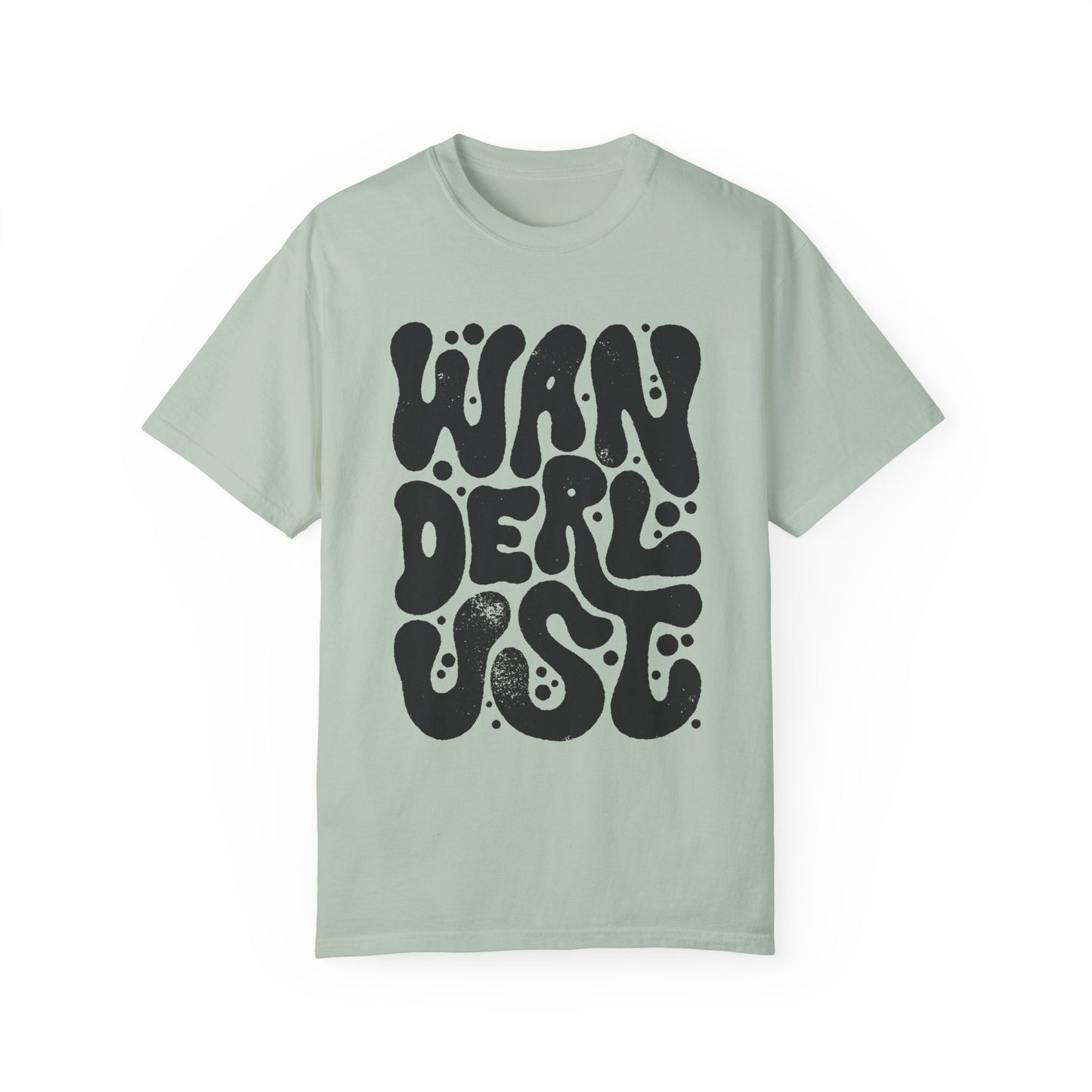 Retro Wanderlust Tee with bold psychedelic font, perfect for travel lovers, free spirits, and adventure seekers. Vintage-inspired graphic t-shirt with groovy lettering and minimalist aesthetic. Oversized fit for a laid-back, casual style. 