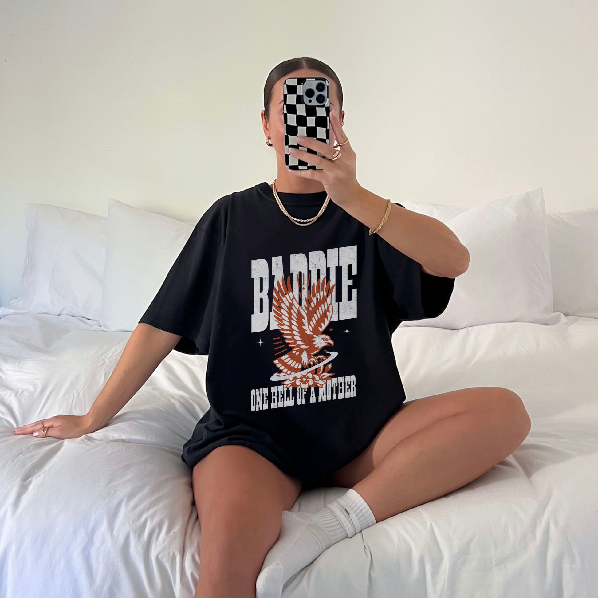 Cool mom graphic tee with bold eagle design and vintage style. Edgy mom shirt with retro vibe for Mother’s Day or everyday wear. Strong mom tee and wild mama shirt perfect for confident, stylish women who love badass graphic t-shirts.