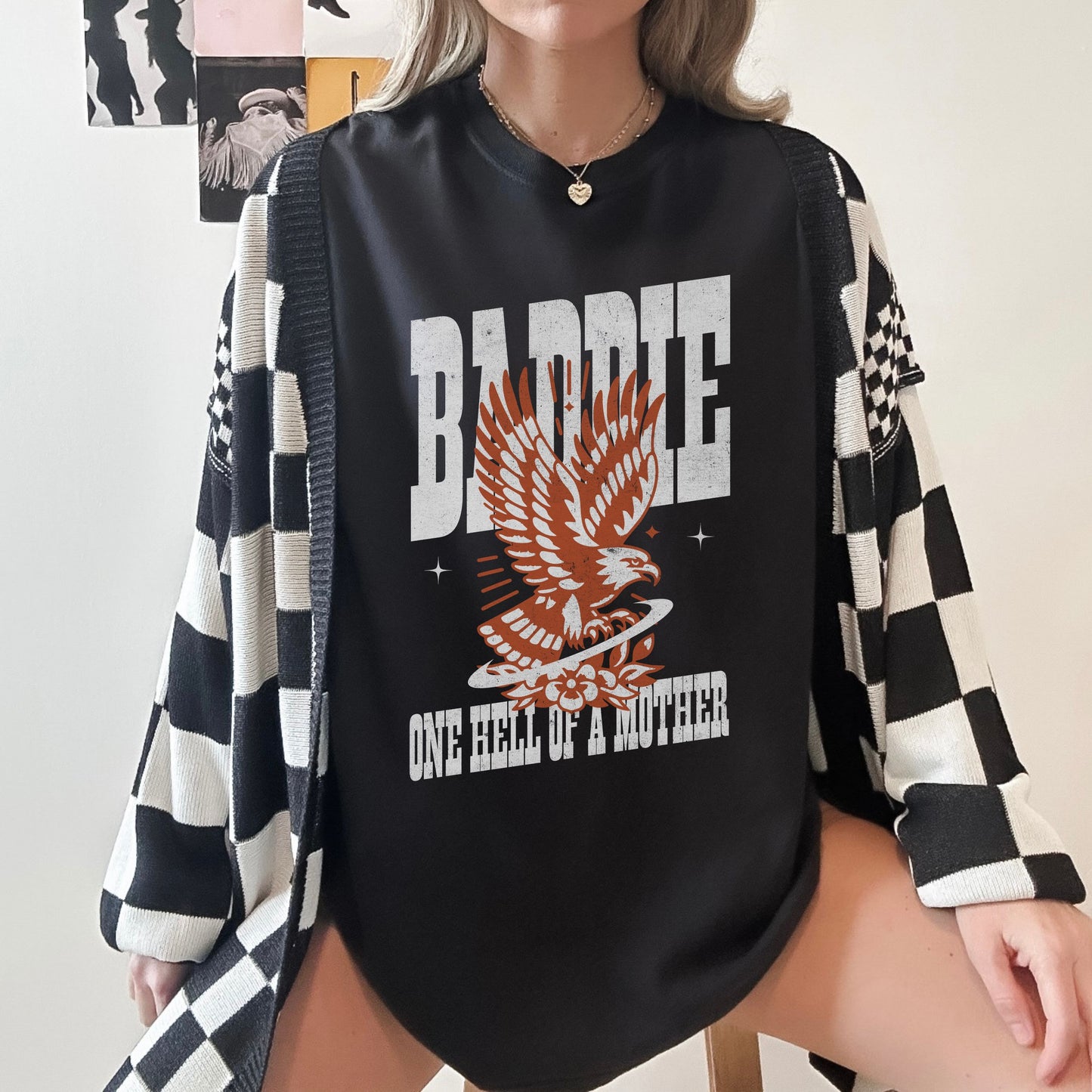 Cool mom graphic tee with bold eagle design and vintage style. Edgy mom shirt with retro vibe for Mother’s Day or everyday wear. Strong mom tee and wild mama shirt perfect for confident, stylish women who love badass graphic t-shirts.