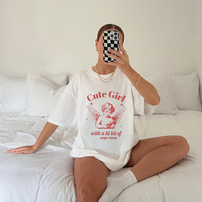 Vintage angel shirt with sassy angel print featuring a cute girl angel graphic. Oversized angel tee with retro vibes. Aesthetic angel shirt for casual looks. Funny retro angel tee with whimsical design. Unique angel tee for bold, stylish outfits.