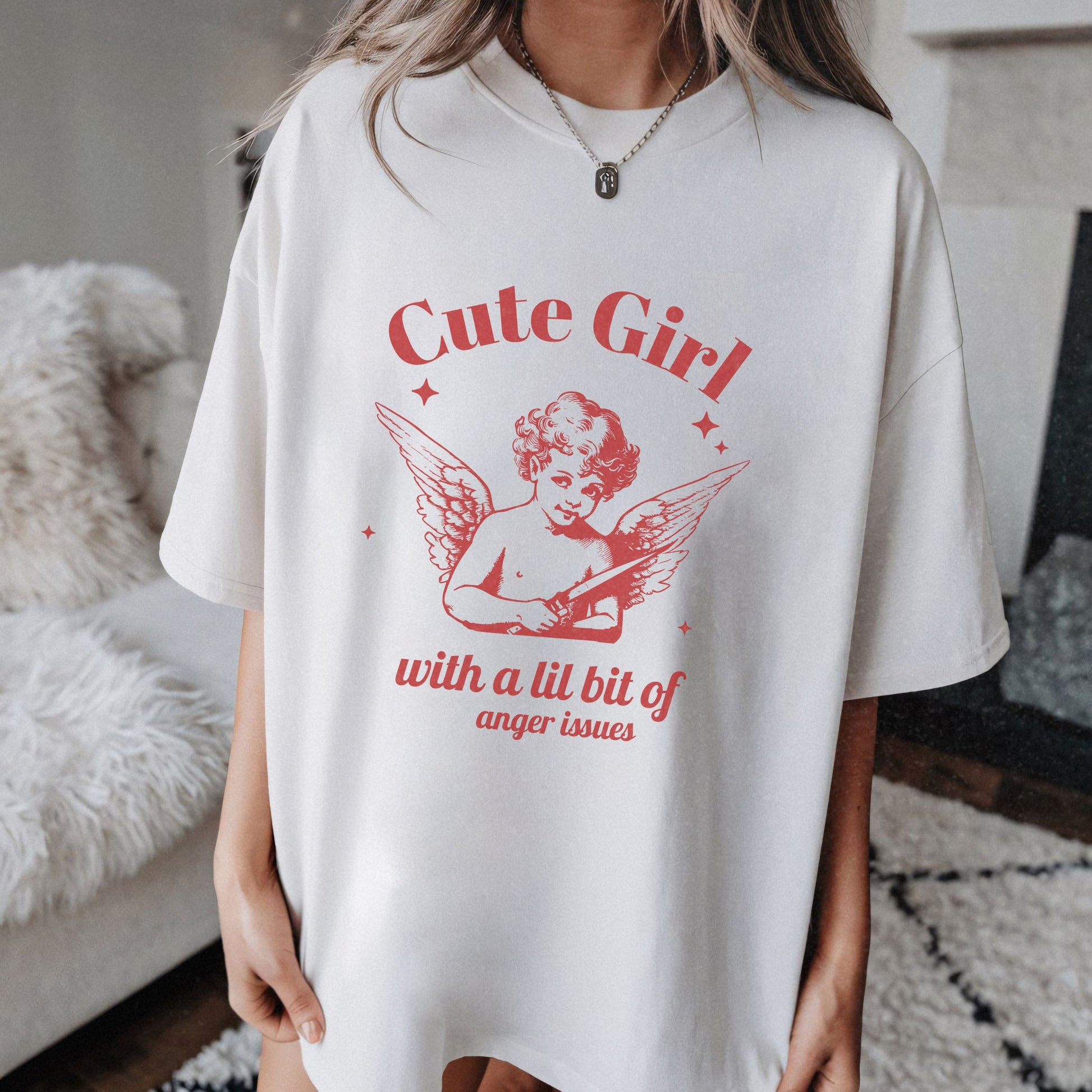 Vintage angel shirt with sassy angel print featuring a cute girl angel graphic. Oversized angel tee with retro vibes. Aesthetic angel shirt for casual looks. Funny retro angel tee with whimsical design. Unique angel tee for bold, stylish outfits.