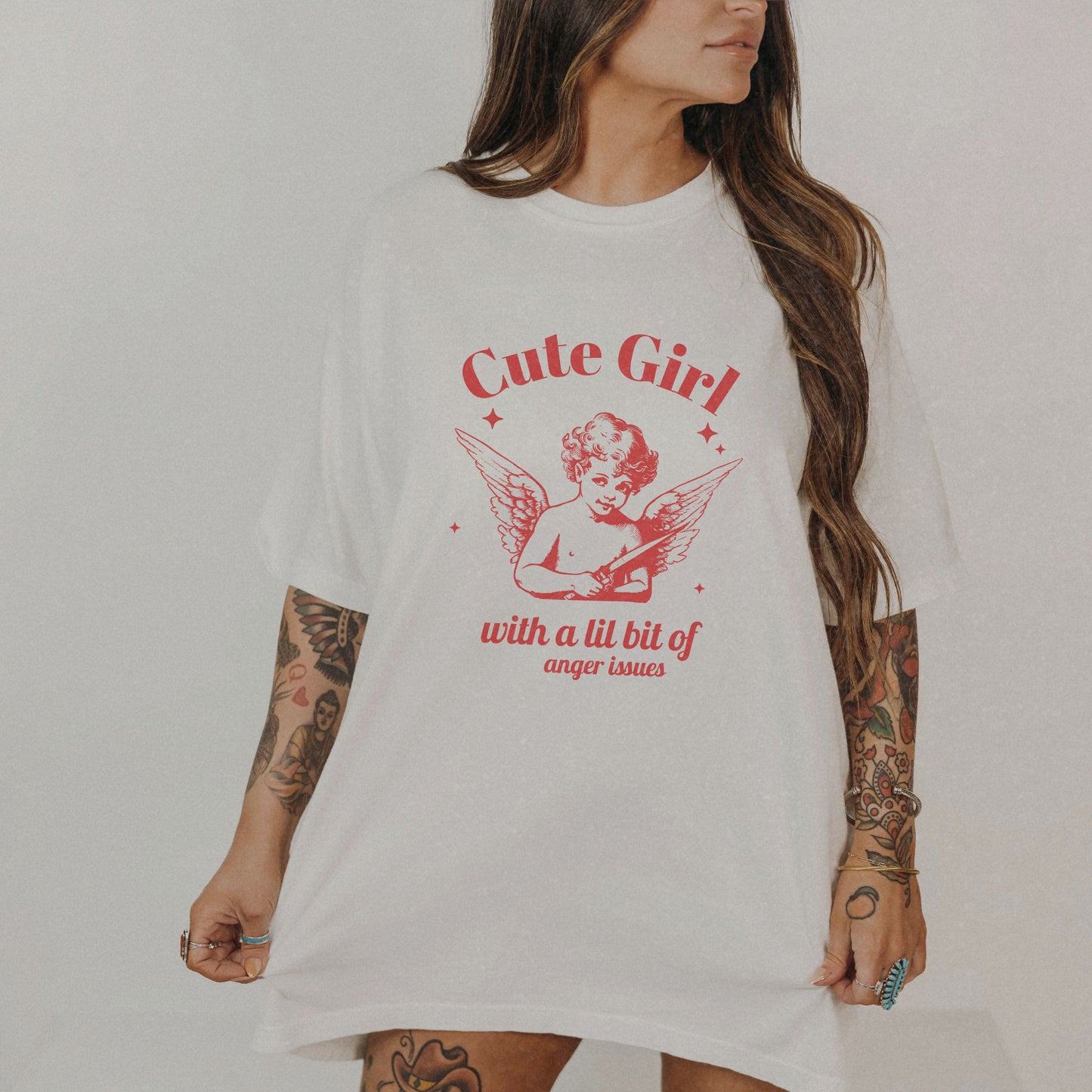 Vintage angel shirt with sassy angel print featuring a cute girl angel graphic. Oversized angel tee with retro vibes. Aesthetic angel shirt for casual looks. Funny retro angel tee with whimsical design. Unique angel tee for bold, stylish outfits.