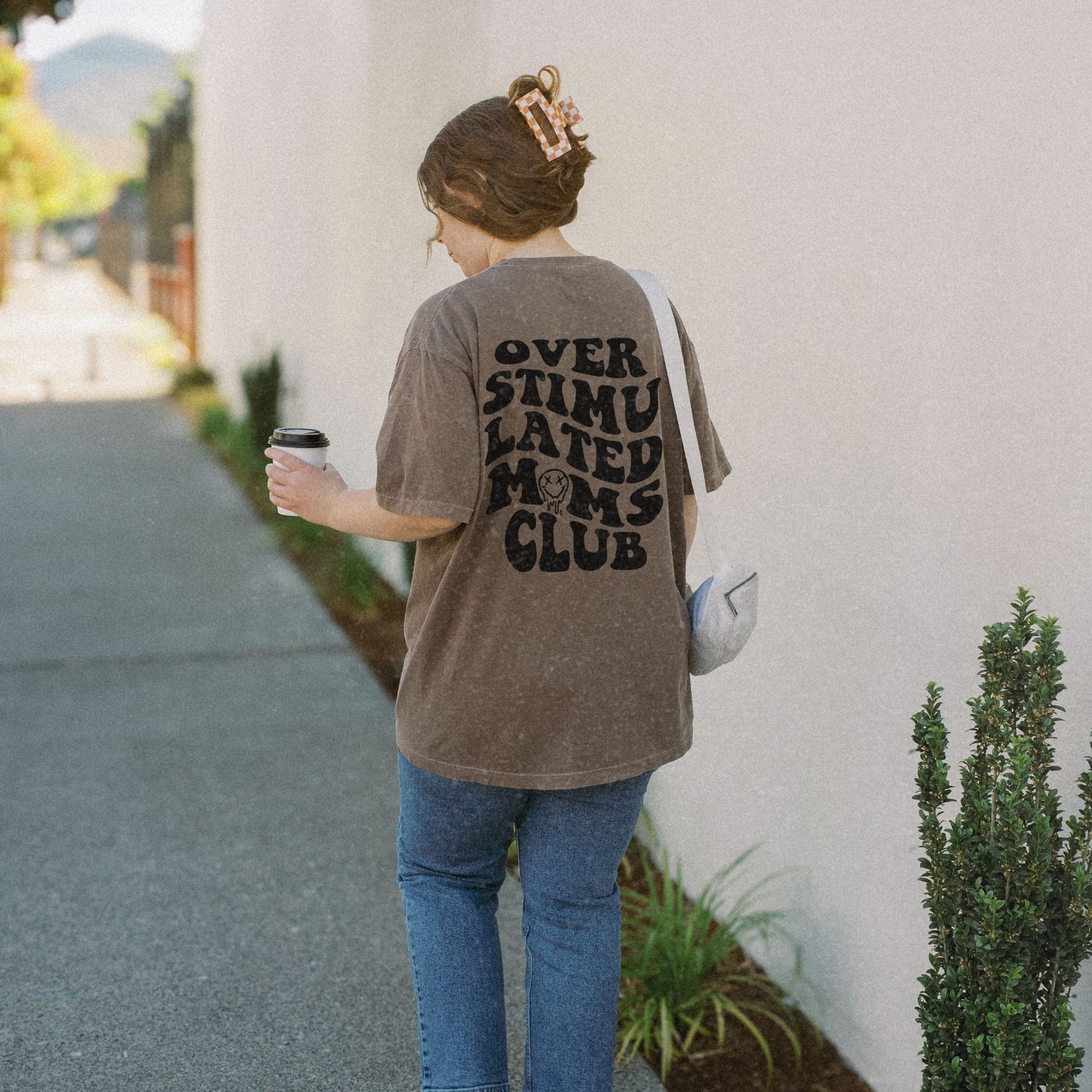 Funny mom graphic tee with retro mom design for overstimulated moms. Casual, relaxed mom style tee perfect for busy moms. Unique mom t-shirts with vintage mom graphic for mom life humor.