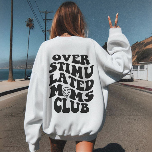 Oversized mom sweatshirt featuring a trendy graphic design for relatable and funny moms. Perfect for busy mom life, this comfy mom pullover is ideal for the exhausted moms club who love vintage and stylish crewnecks.
