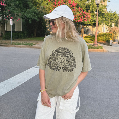 Empowering women shirt with bold floral design and a meaningful message. Retro graphic tee featuring feminist and inspirational elements. Perfect for a vintage-inspired look or boho vibes.