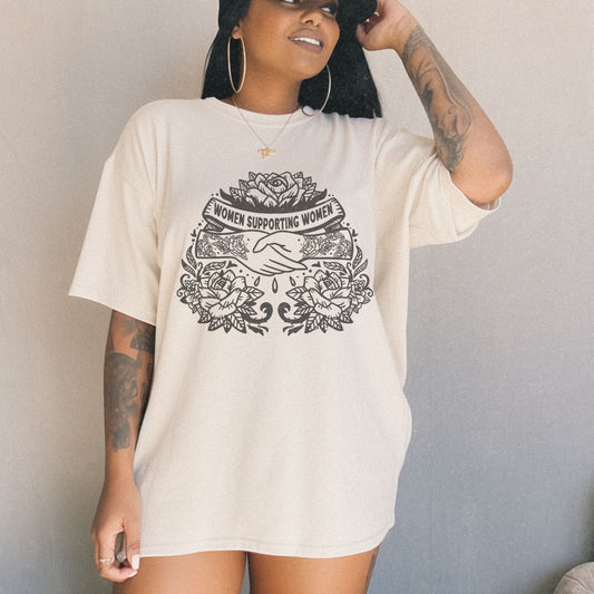Empowering women shirt with bold floral design and a meaningful message. Retro graphic tee featuring feminist and inspirational elements. Perfect for a vintage-inspired look or boho vibes.