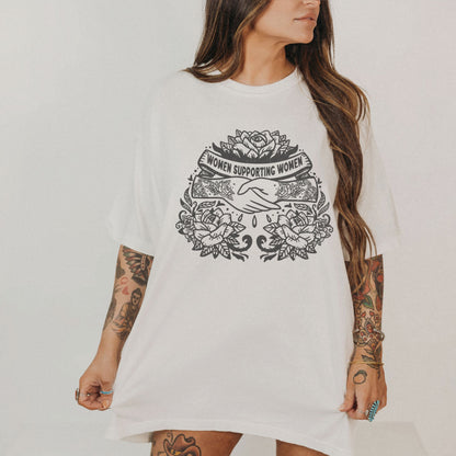 Empowering women shirt with bold floral design and a meaningful message. Retro graphic tee featuring feminist and inspirational elements. Perfect for a vintage-inspired look or boho vibes.